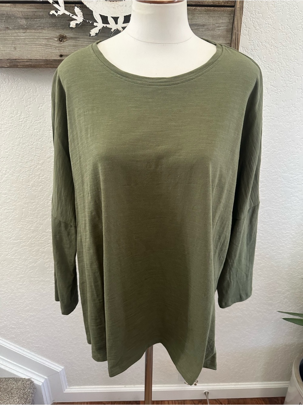 Mersea Olive Green Women's Long Sleeve Cotton dolman Sleeve Top OS